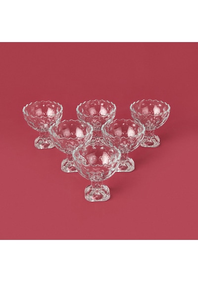 Delii Glass 6'lı Ayaklı Kase Seti - Şeffaf - 225 Ml Renkli