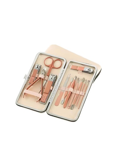 12'li Rose Gold Çantalı Taşınabilir Kişisel Bakım Seti Paslanmaz Çelik Cımbız - Manikür&pedikür Seti