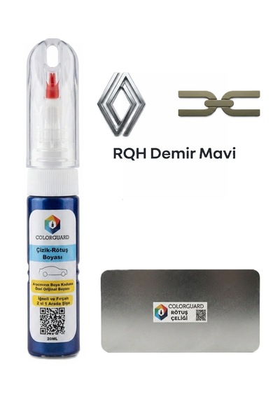 Renault-dacia Rqh Demir Mavi İğneli Ve Fırçalı Özel Tasarım Şişe Rötuş Boyası Ve Profesyonel Rötuş Çeliği Seti