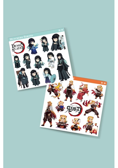 Rengoku-senjuro- Muichiro- Tokito -demon Slayer-2li Çıkartma-etiket-süsleme-