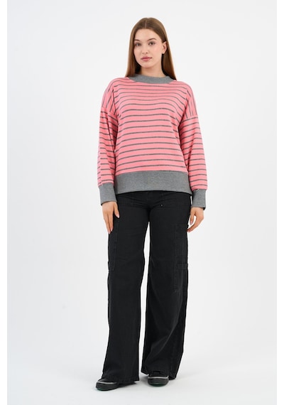 Alexander Gardi Kadın Bisiklet Yaka Çizgili Sweatshirt B24-00248 Pembe