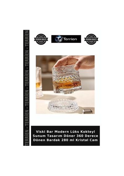 Viski Bar Modern Lüks Kokteyl Sunum Tasarım Döner 360 Derece Dönen Bardak 280 Ml Kristal Cam Çok Renkli