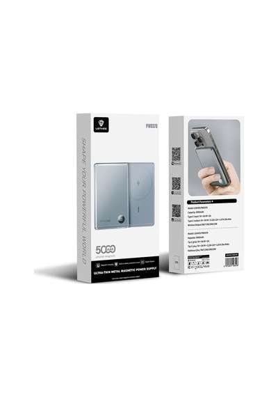 Lenyes Pw037d Ultra İnce Dijital Led Ekranlı Wireless Kablosuz Powerbank 5000mah Gri