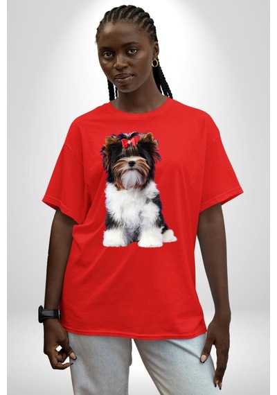 Biewer Yorshire Terrier Pamuklu Bisiklet Yaka Unisex Oversize Boyfriend Dijital Baskılı Kırmızı T-shirt Kırmızı Biewer Yorshire Terrier Pamuklu Bisiklet Yaka Unisex Oversize Boyfriend Dijital Baskılı Kırmızı T-shirt Kırmızı