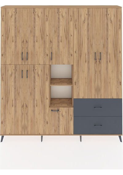 Arges Dolap 12 Raflı 2 Çekmeceli Tek Askılı 220x30x243 Çam-çam/antrasit Atlas Çam/antrasıt Arges Dolap 12 Raflı 2 Çekmeceli Tek Askılı 220x30x243 Çam-çam/antrasit Atlas Çam/antrasıt