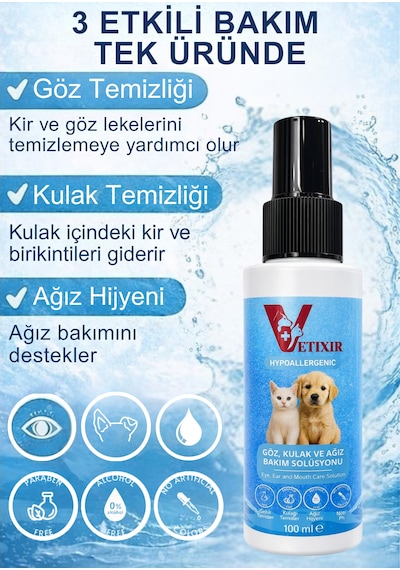 Kedi Köpek Göz Kulak Ağız Temizleme Losyonu Hipoalerjenik Pet Bakım Deri Temizleme Spreyi 100ml