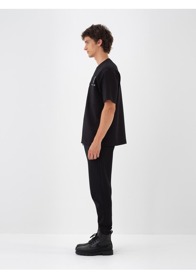 Xint Siyah Pamuk Dokulu Oversize Tişört 502175
