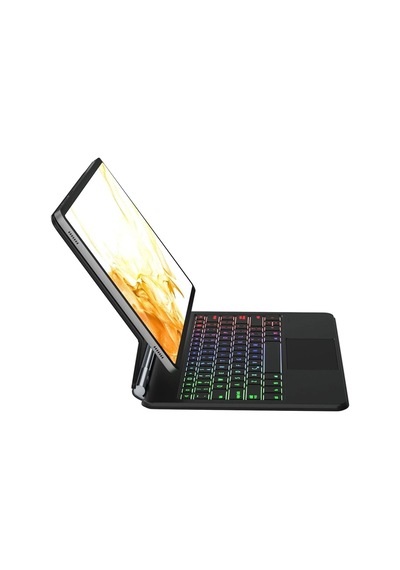 Samsung Uyumlu Galaxy T870 Tab S7 11 Kılıf Eternal Ledli Klavyeli Tablet Kılıfı - Siyah Tablet Kılıfı
