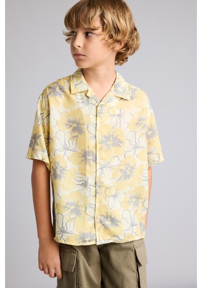 DeFacto Erkek Çocuk Oversize Geniş Kalıp Polo Yaka Desenli Viskon Kısa Kollu Gömlek F5671A825HSYL273