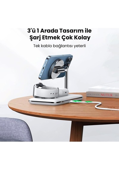 Ugreen 3 Ü 1 Arada Apple Uyumlu iPhone Airpods iOS Watch Magsafe 25w Kablosuz Şarj Cihazı Stand