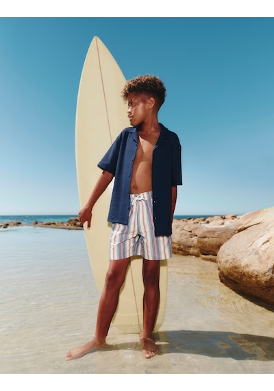 Marks & Spencer Çizgili Yüzme Şortu (6–16 Yaş) T87003400W Mavi