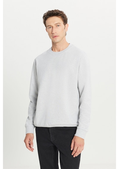 AC&Co / Altınyıldız Classics Standart Fit Normal Kesim Pamuk Bisiklet Yaka Erkek Sweatshirt Gri Melanj