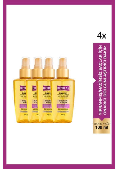 Keratin Kolajen Onarıcı Dolgunlaştırıcı Saç Bakım Yağı 100 Ml İnce Yıpranmış Saçlar 4 Adet