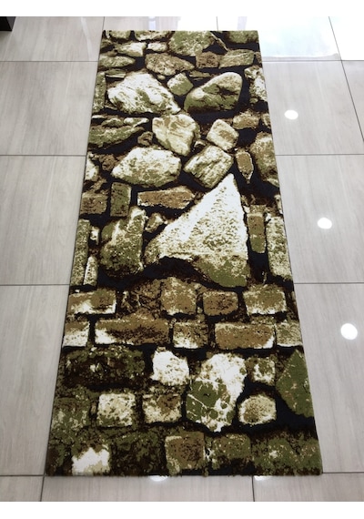 Saray Halı Doğadan 10859 J1 80X200 Yeşil Kahve Taş Desenli Halı !