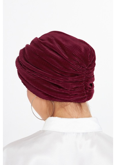 Hürrem Bone Bordo Çapraz Büzgülü Tesettür Bone Fukuro Piliseli 2512 16 Bordo