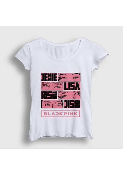 Presmono Kadın Comics Blackpink T-shirt Beyaz