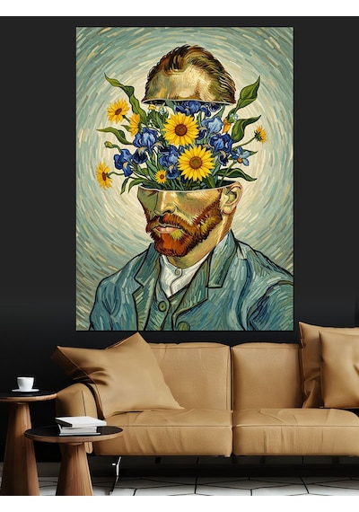 Van Gogh Çiçekli Portre Dekoratif Kanvas - Mdf Ahşap Tablo