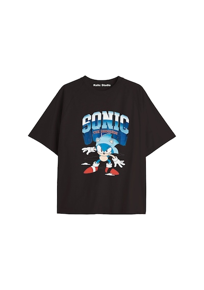 Kalic Studio Unisex Bay Sonic Desenli Siyah Yazlık T-shirt Siyah-232