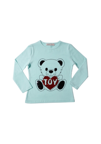 Toontoy Kids Toontoy Kız Çocuk T-shirt Ayıcık Baskı Pul Nakış Mint Yeşili