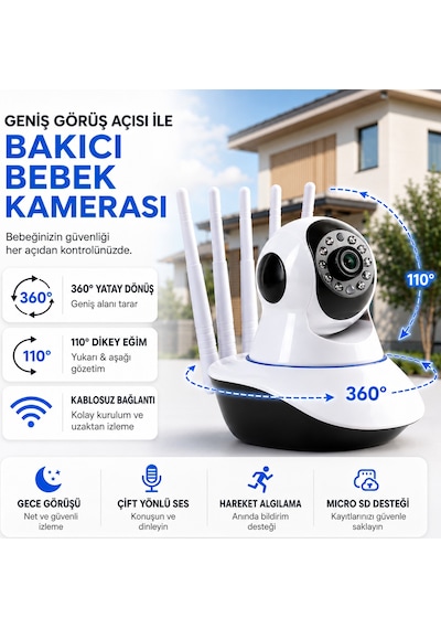 Uninet Wifi Iç Mekân Güvenlik Kamerası Gece Görüşlü, Hareket Algılamalı, Çift Yönlü Ses Ve 355 Derece Dönebilen Ptz Kamera