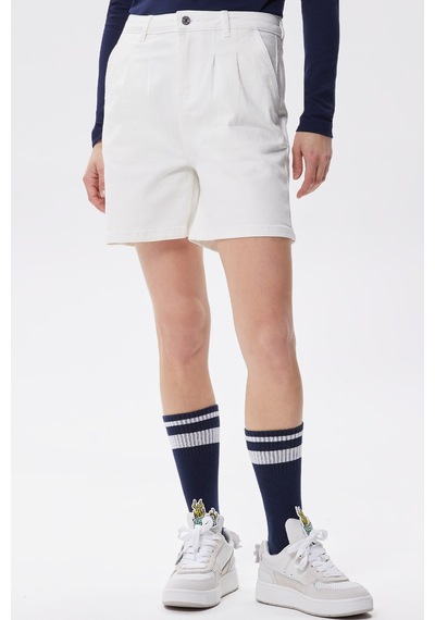 Lacoste Women's Loose Fit Denim White Bermuda Jean Shorts Kadın Bol Kesim Kot Şort Beyaz