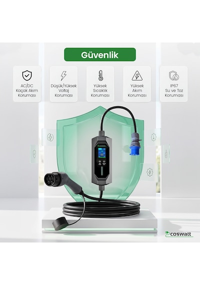 7 KW 32A Türkçe Menü 10 M Elektrikli Araç Şarj İstasyonu Taşınabilir