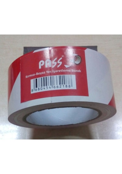 Pass Pvc Yer Işaretleme Bandı Kırmızı Beyaz 50 Mm X 30 Metre