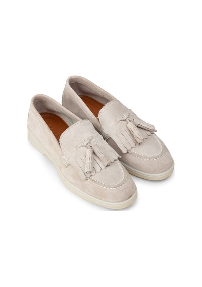 Deery Kadın Hakiki Süet Gri Püsküllü Loafer - 02042zgrıc01