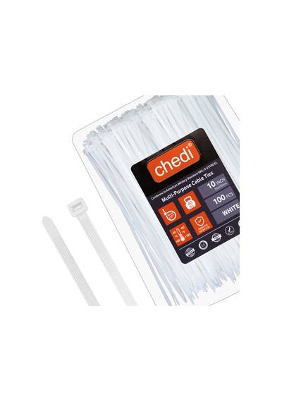 Chedı Kablo Bağları, 25 Cm 100'lü Paket Çok Amaçlı Kullanım, Premium Kalite Beyaz Kablo Klipsi