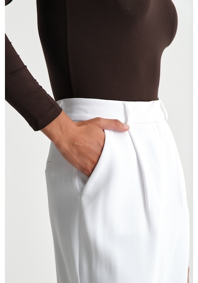 Açelyaokcu Premium Lowry Wide Leg Palazzo Dokuma Pantolon Beyaz