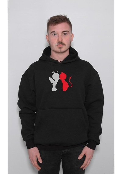 Angel Devil Love Şeytan Melek Aşkı İyilik Kötülük Sweatshirt Unisex Kapüşonlu Hoodie 001