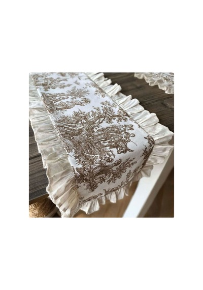 Fransız Soylusu Fırfırlı Vintage Kahverengi Runner Belirtilmemiş