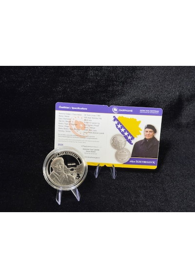 Aliya İzzetbegoviç Gümüş Sikkesi Darphane, 925 Ayar, Proof Hatıra Para