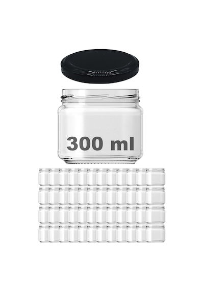 Afracam 300 ML Siyah Metal Kapaklı Şeffaf Cam Kavanoz 48 Adet