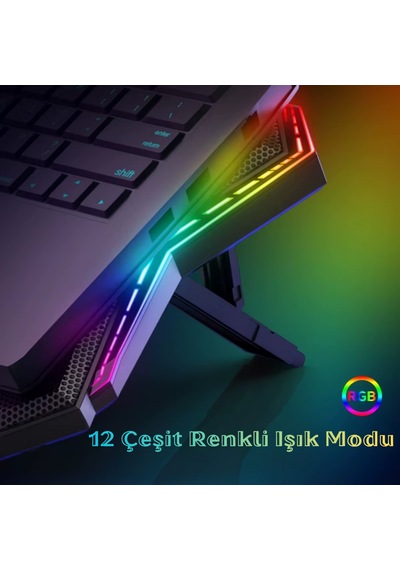 Rgb Işıklı 6 Fanlı 7 Kademeli Lcd Göstergeli Notebook Laptop Soğutucu Stand Coolcold 17 İnç Sessiz