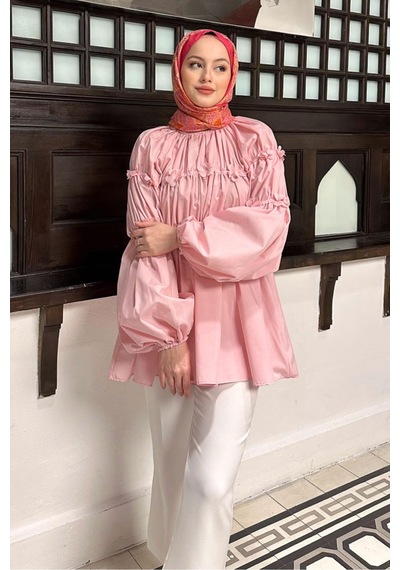 Unika Boutique Mini Çiçekli Kadın Tesetettür Gömlek Pembe