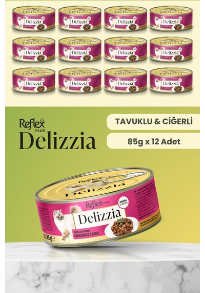 Reflex Plus Delizzia / Sos İçinde Parça Etli Tavuklu & Ciğerli Yetişkin Kedi Maması 85g X 12 Adet