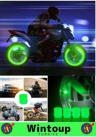 Premium Fosforlu Yeşil Sibop Kapağı Otomobil Bisiklet Motosiklet, Minibüslerle Uyumlu 4'lü