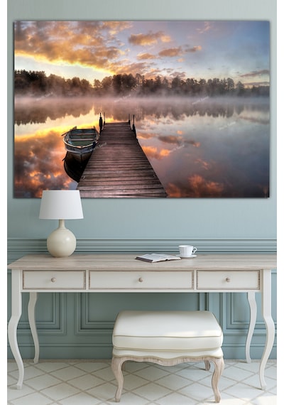 Göl Kayık İskelede Gün Batımı Kanvas Tablo 140 x 100