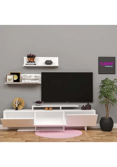 Kar Beyaz Üst Raflı Tv Ünitesi Suntalam Antrasit