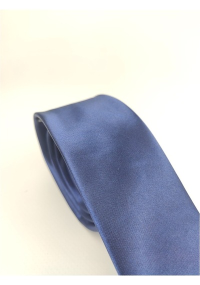 Demfashion Saten Parlak Slim Kravat Mendil Seti Lacivert