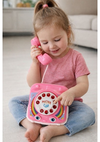 Çevirmeli Oyuncak Telefon Pembe Çocuklar İçin Eğitici Ve Eğlenceli Rol Yapma Oyuncağı