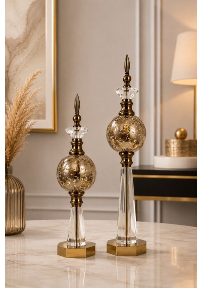 Bronz Kristal Detaylı Metal Dekoratif Aksesuar