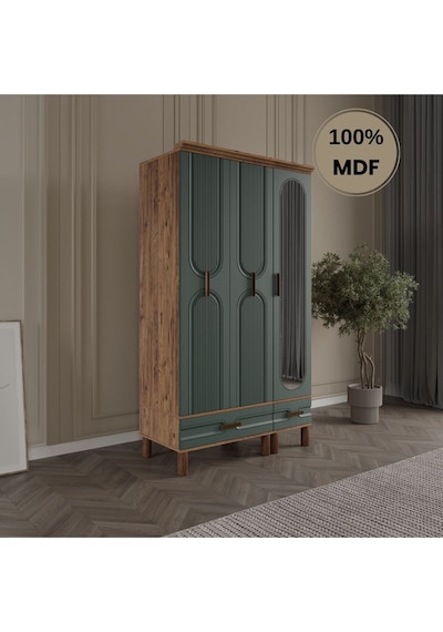 Zen 3 Kapak Ayaklı Tasarım Country Mdf Gardırop Yeşil