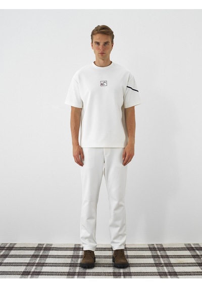 Xint Ekru Esnek Dokulu Oversize Tişört 502286