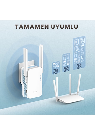 Cudy RE1200 5 GHz 867 Mbps 2.4 GHz 300 Mbps Kablosuz Router