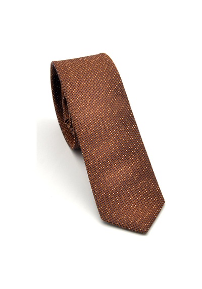 Gaffy Beyaz Noktalı Mavi Kareli Kahverengi Dokuma Kumaş Mendilli Slim Fit Kravat // SDK-240101 Kahverengi