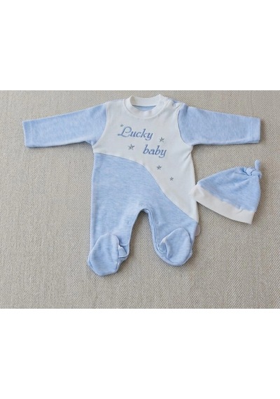 Biçomi Lucky Baby Pamuklu Antialerjik Kendinden Şapkalı Pratik Erkek Bebek Tulumu Mavi