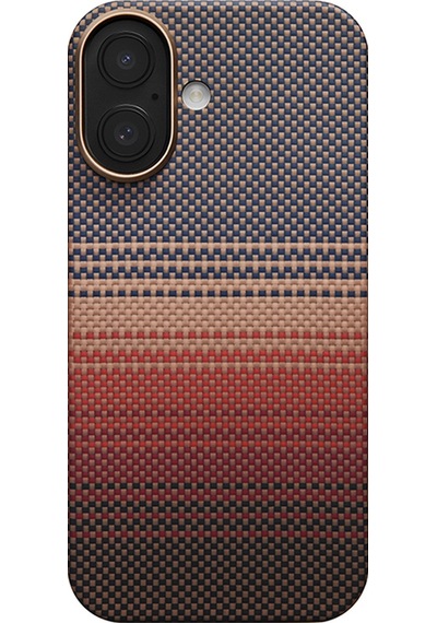 Apple Uyumlu iPhone 17 Kılıf M-safe Şarjlı Aramid Fiber Pitaka Tactile Woven Sunset-moonrise Serisi Kahve Kahverengi