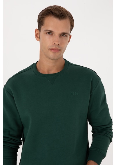 U.S. Polo Assn. Erkek Comfort Fit Bisiklet Yaka Şardonlu Koyu Yeşil Basic Sweatshirt 50313757-VR079